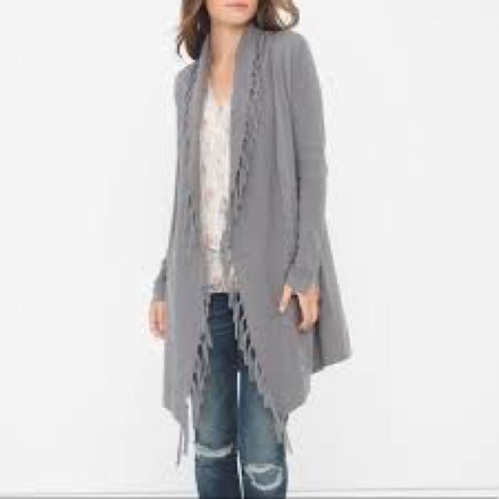 White House Black Market gray fringe cardigan